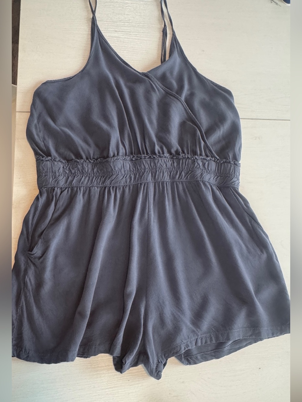 just be Charcoal Gray/Blue Sleeveless V-Neck Camisole Romper